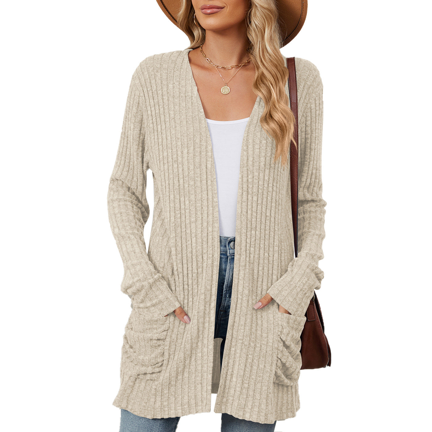 Damen lässige Strickjacke mit Rippstruktur und praktischen Taschen Stalluxe