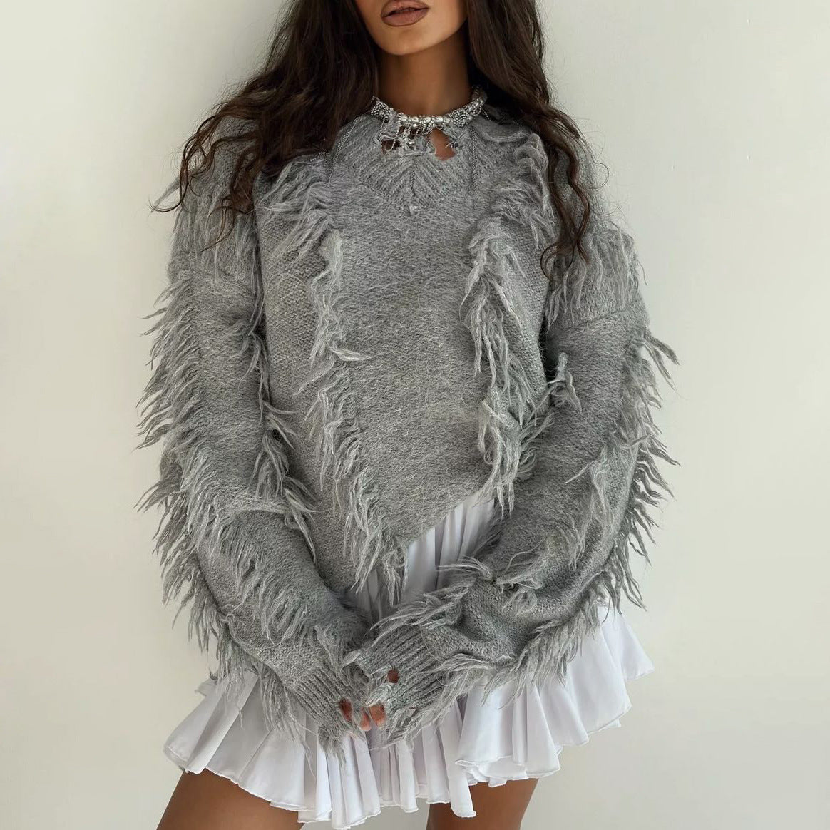 Damen Strickpullover mit lässigem Fransen-Design Stalluxe