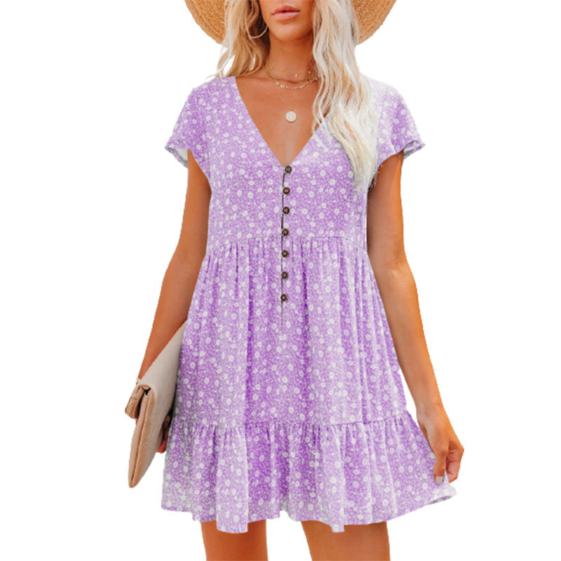 Damen Sommerkleid mit floralen Mustern und Knopfdetails Stalluxe