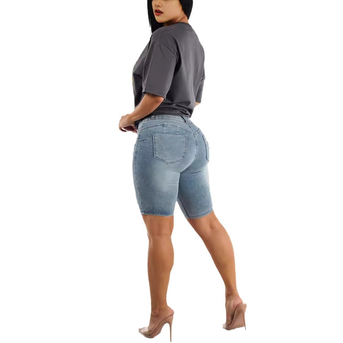 Damen Jeansbermuda mit hohen Bund und Destroyed-Details Stalluxe