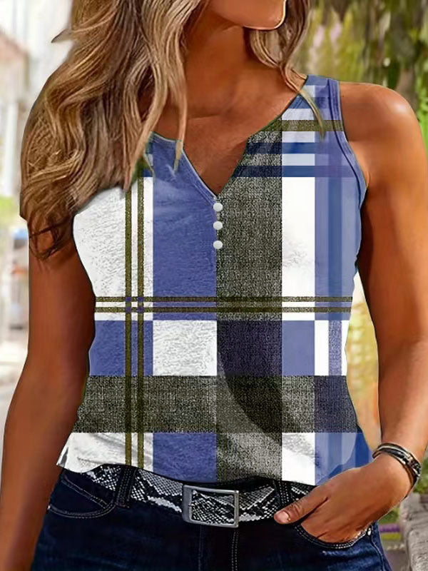 Damen Stylisches Karierter Button-Up Tanktop Stalluxe