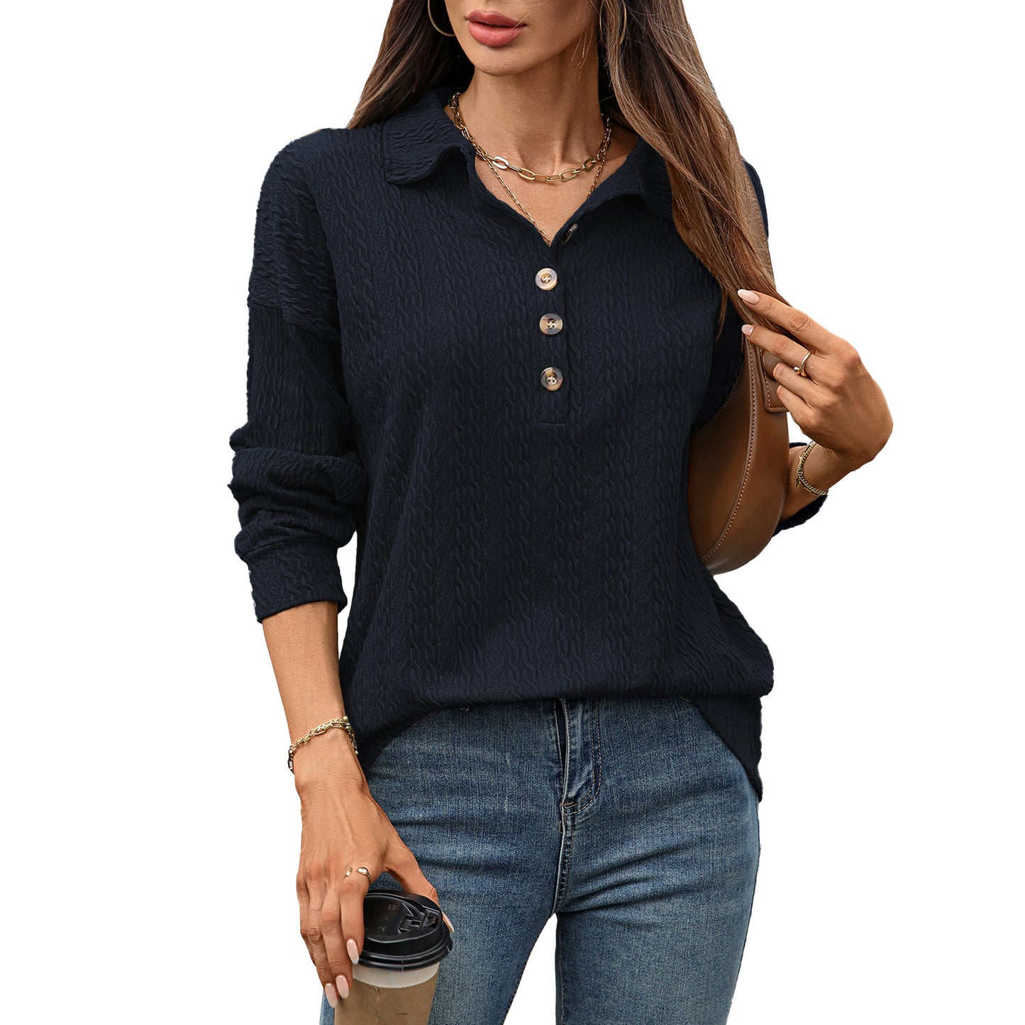 Damen Langarmshirt mit strukturiertem Knopfdesign Stalluxe