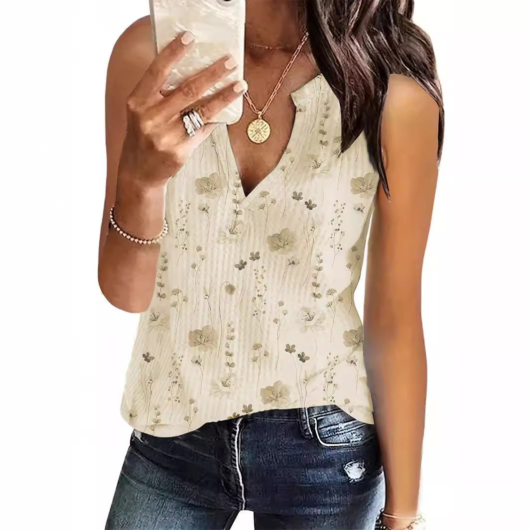 Damen luftiges Blusenshirt mit floralem Druck und V-Ausschnitt Stalluxe