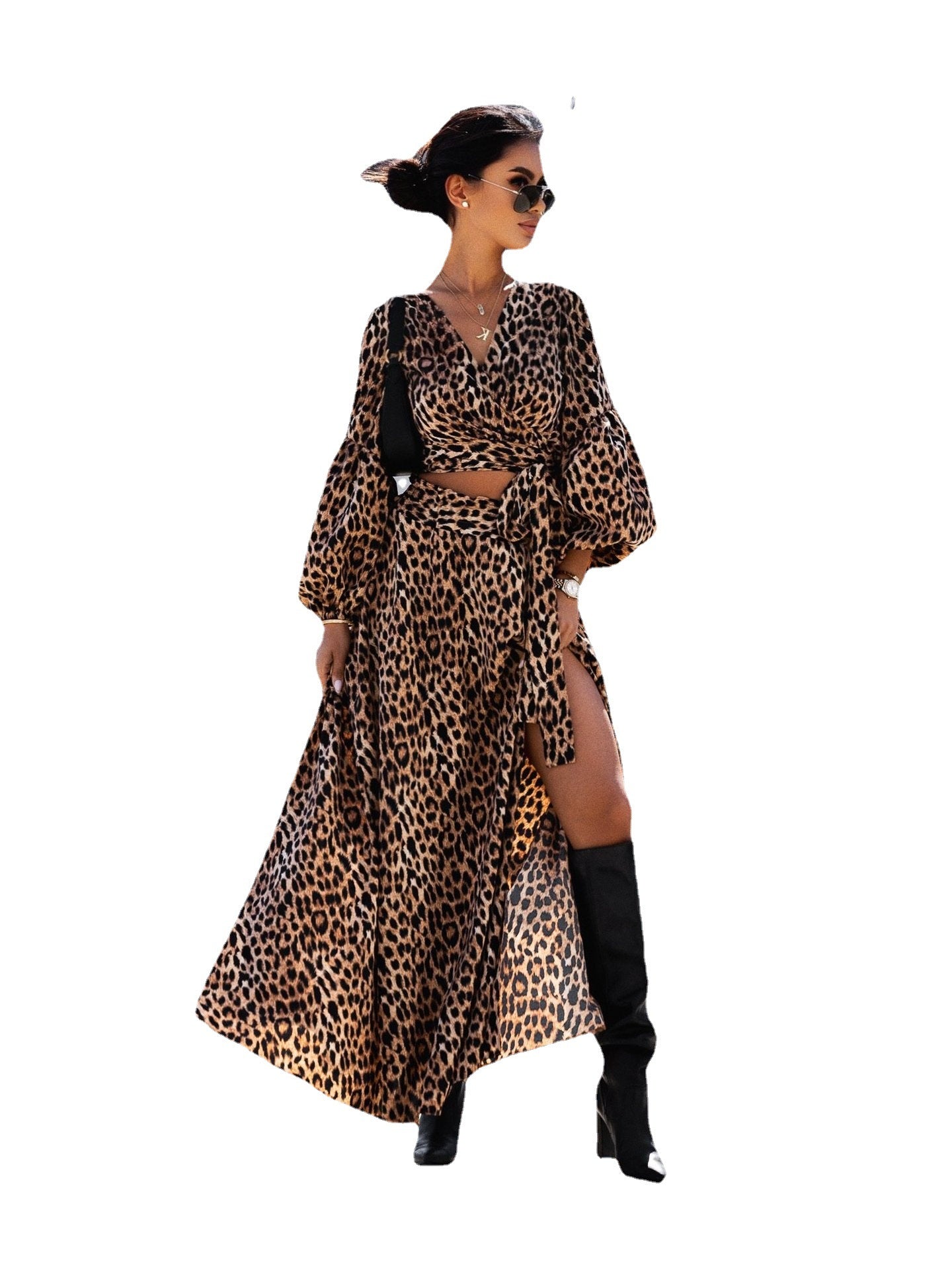 Damen Maxikleid mit Wickeldesign und voluminösen Ärmeln Stalluxe