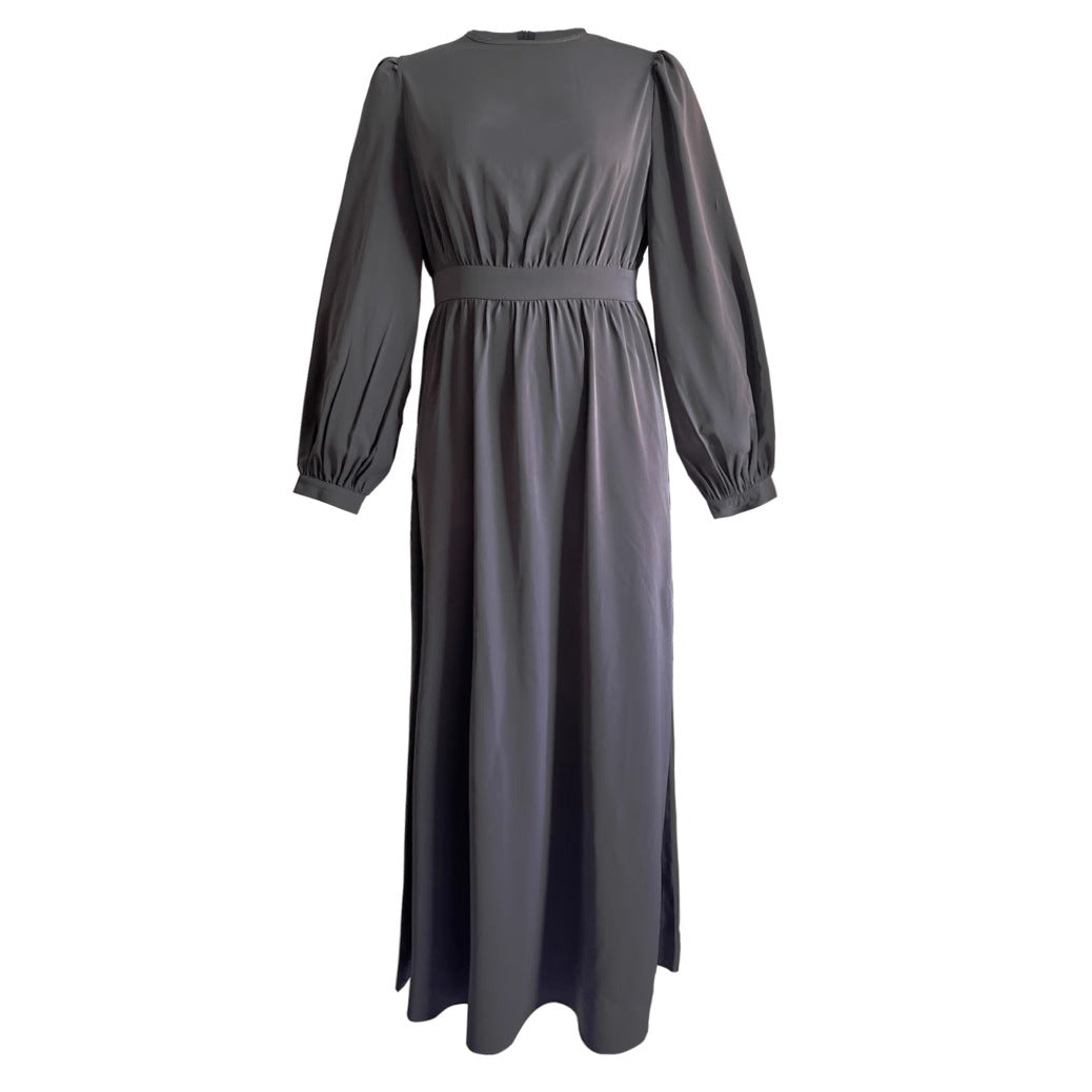 Damen Maxikleid mit elastischem Taillenbund und langen Ärmeln Stalluxe