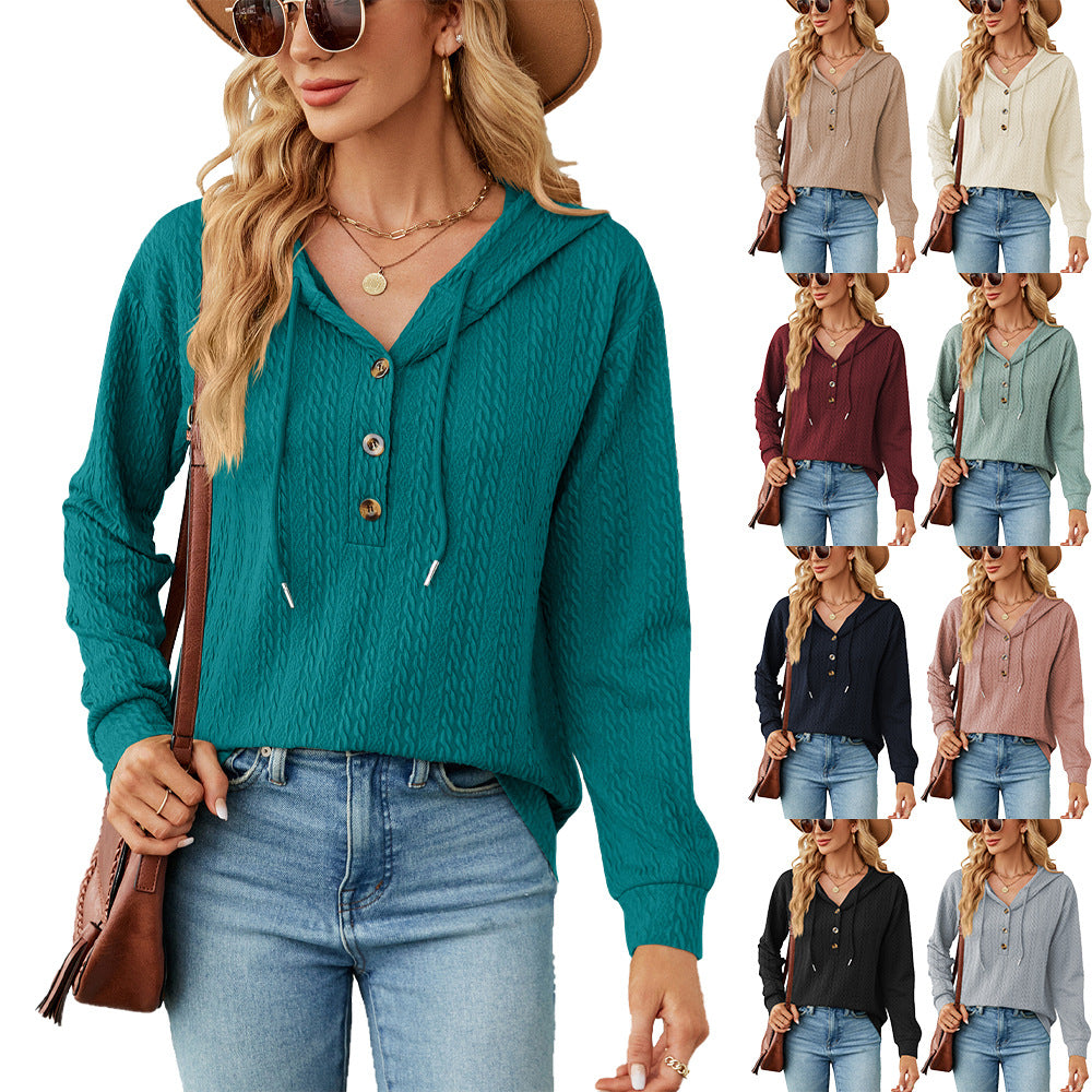 Damen lässiger Kapuzenpullover mit strukturierter Oberfläche und Knopfdetails Stalluxe