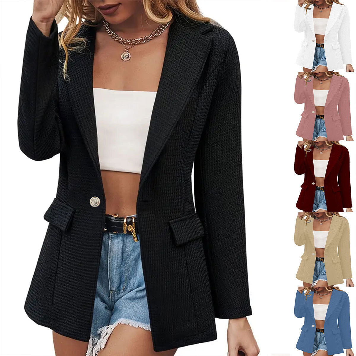 Damen Elegante Strukturierte Blazerjacke Stalluxe