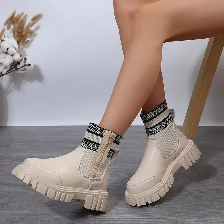 Damen Biker-Stiefel mit elastischem Strickansatz und robustem Profil Stalluxe