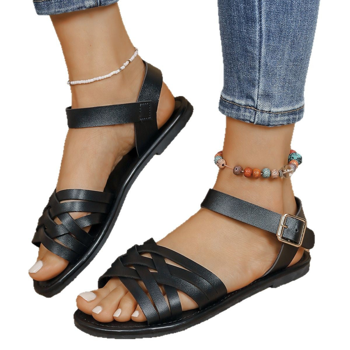 Damen Riemchensandalen mit geflochtenem Design und verstellbarem Riemen Stalluxe