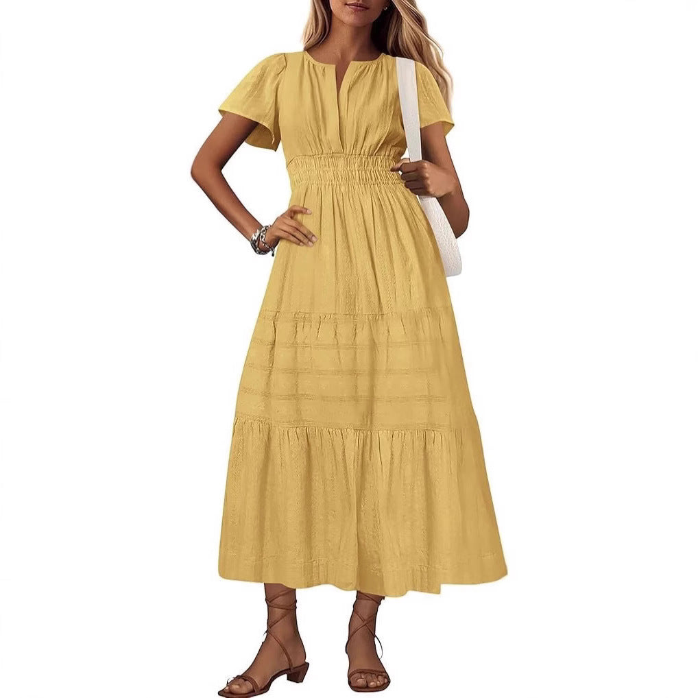 Damen Maxikleid mit modischem V-Ausschnitt und luftigen Rüschen Stalluxe