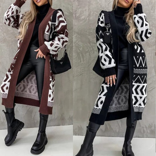 Damen Grobstrick-Cardigan mit grafischem Muster und offenem Schnitt Stalluxe