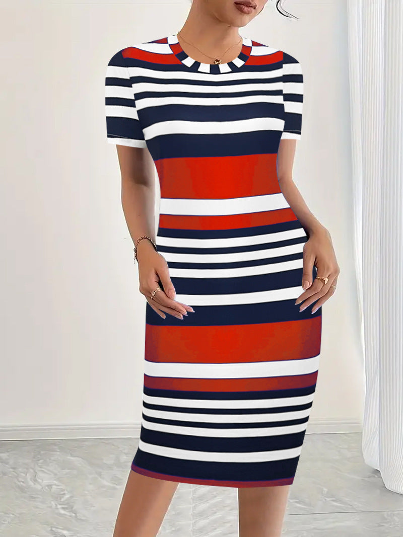 Damen gestreiftes Bodycon Midi Kleid Stalluxe