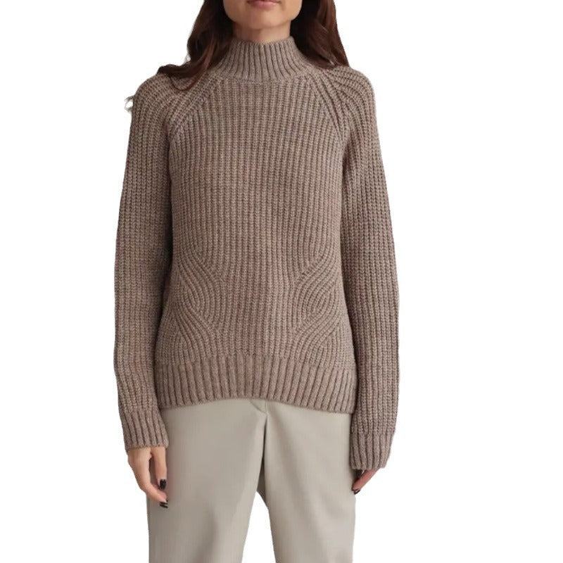 Damen Strickpullover mit hohem Kragen und dekorativem Wellenmuster Stalluxe