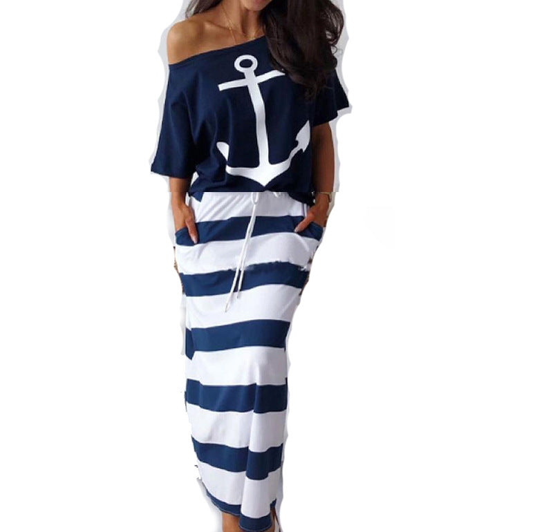 Damen gestreiftes Maxikleid mit maritimem Design und praktischen Taschen Stalluxe