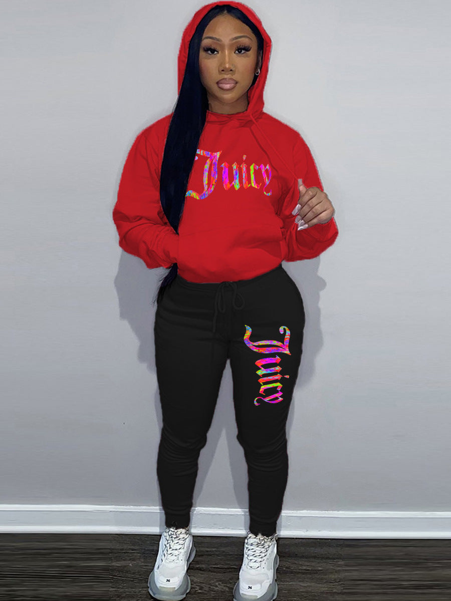 Damen sportliches Hoodie- und Jogginghose-Set mit einzigartigem grafischen Druck Stalluxe