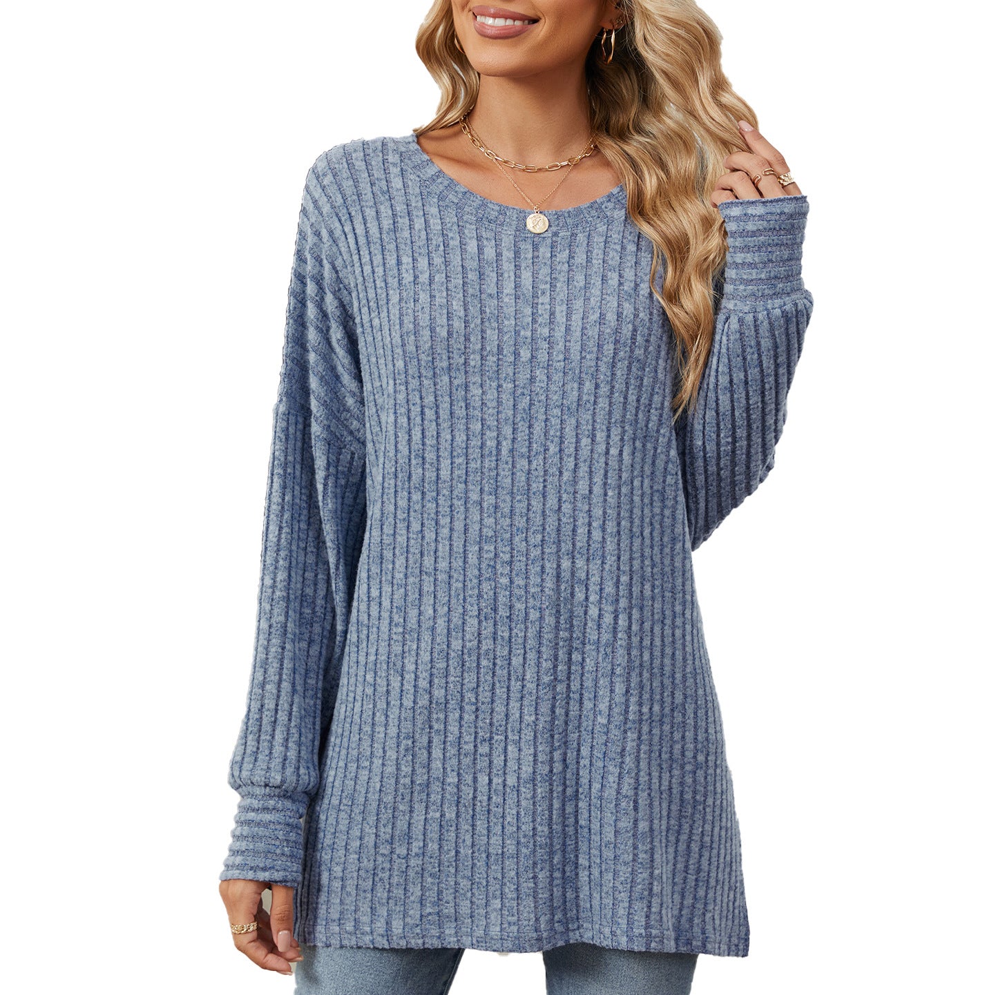 Damen gestreifter Sweatshirt mit lockerem Schnitt und feiner Rippstruktur Stalluxe