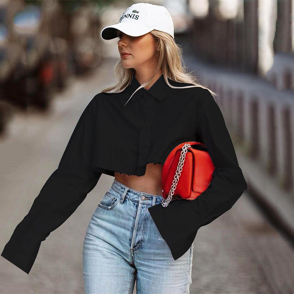 Damen cropped Hemd mit weitem Arm Stalluxe