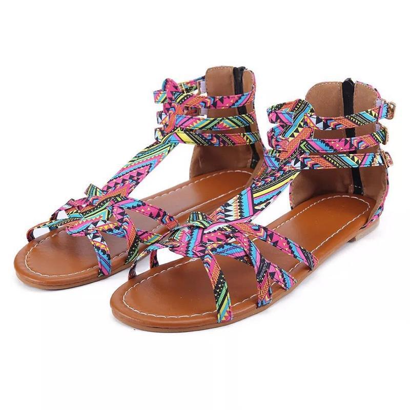 Damen Grafisch gemusterte Riemchensandalen mit verstellbarem Knöchelriemchen Stalluxe