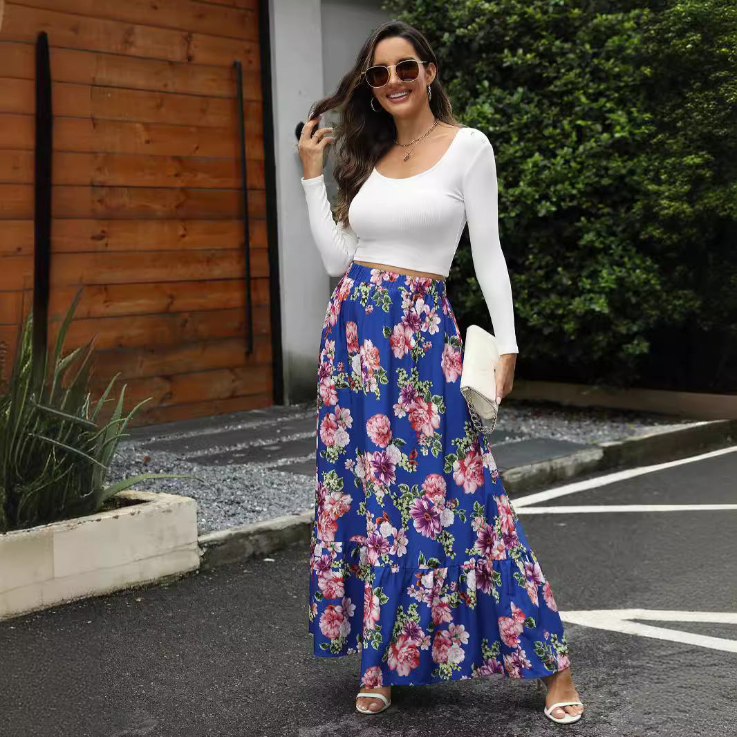Damen Maxirock mit voluminösem Schnitt und floralen Applikationen Stalluxe