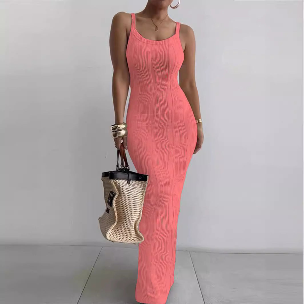 Damen Elegantes Maxikleid mit Rippstruktur und schmalen Trägern Stalluxe