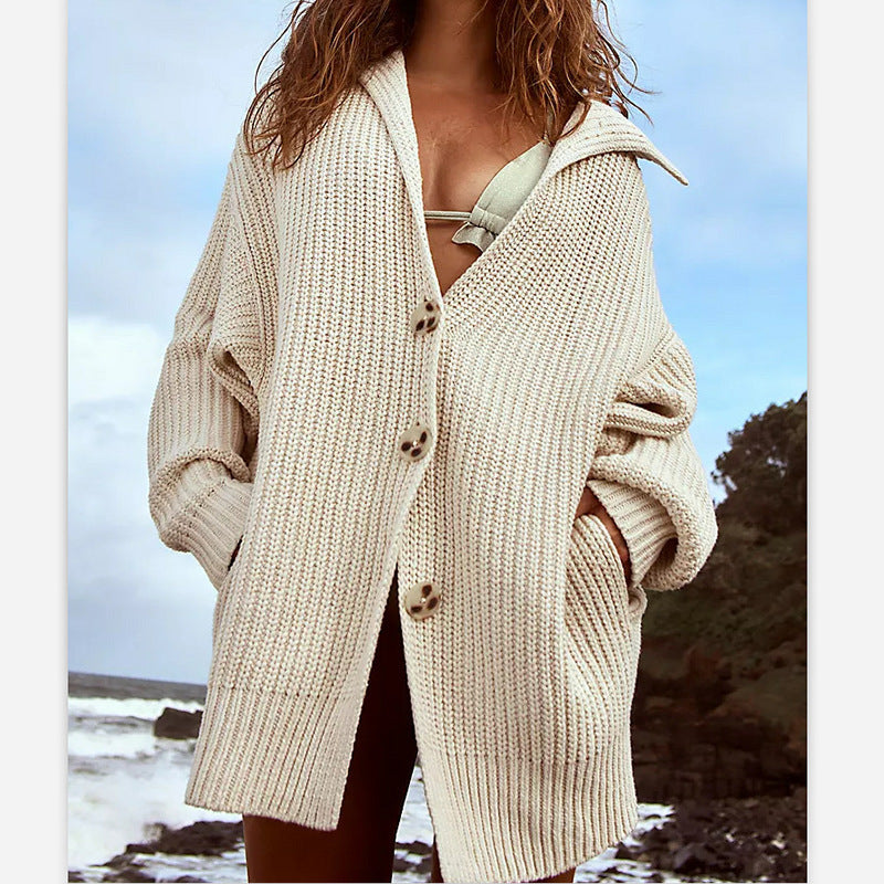 Damen Grobstrickjacke mit weiten Ärmeln und Kapuze Stalluxe