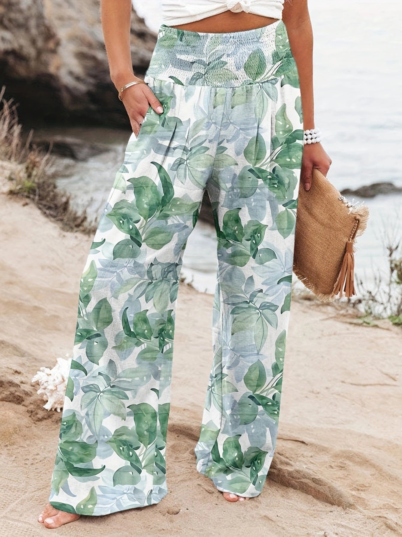 Damen Palazzo-Hosen mit floralem Druck und elastischem Bauchbund Stalluxe