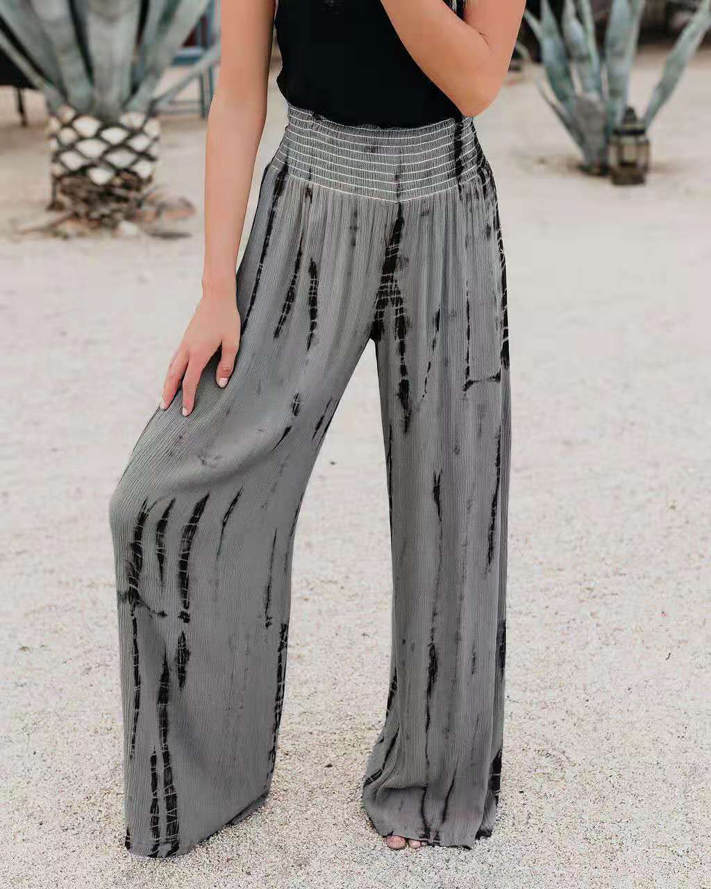 Damen Weit geschnittene Palazzo-Hose mit elastischem Bund und modischem Print Stalluxe