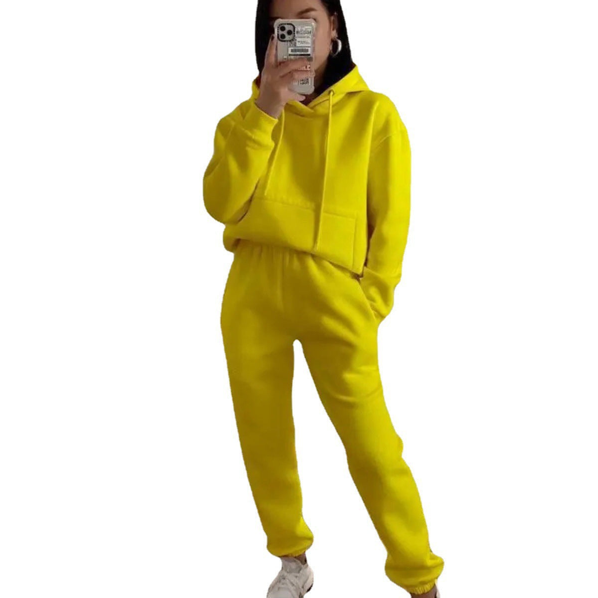 Damen lässiger Fleece-Sweatsuit mit cropped Hoodie und elastischer Hose Stalluxe