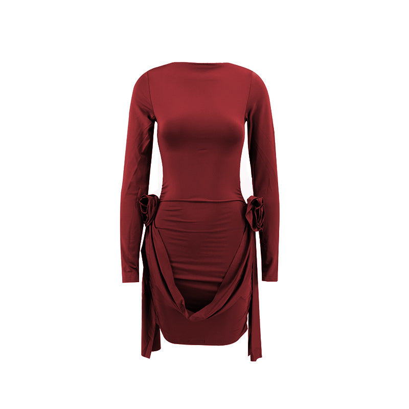 Damen figurbetontes Kleid mit Rüschendetails und langen Ärmeln Stalluxe