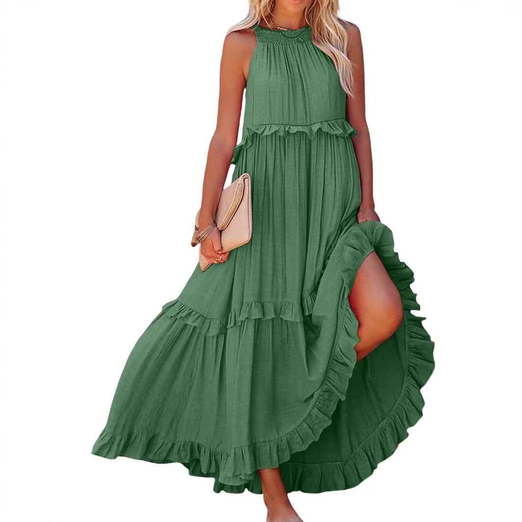 Damen Luftiges Maxikleid mit Rüschendetails und hoher Taille Stalluxe