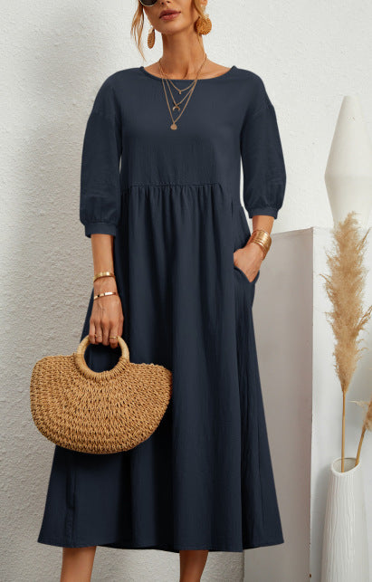 Damen Maxikleid mit eleganter Taillierung und voluminösen Ärmeln Stalluxe