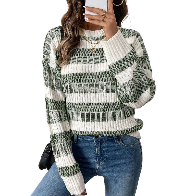 Damen lässiger Strickpullover mit gestreiftem Muster und weitem Schnitt Stalluxe