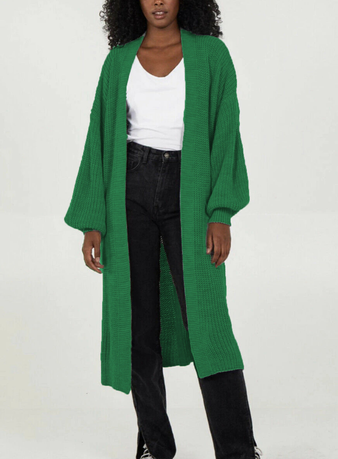 Damen Langer Strickcardigan mit voluminösen Ärmeln und offenem Schnitt Stalluxe