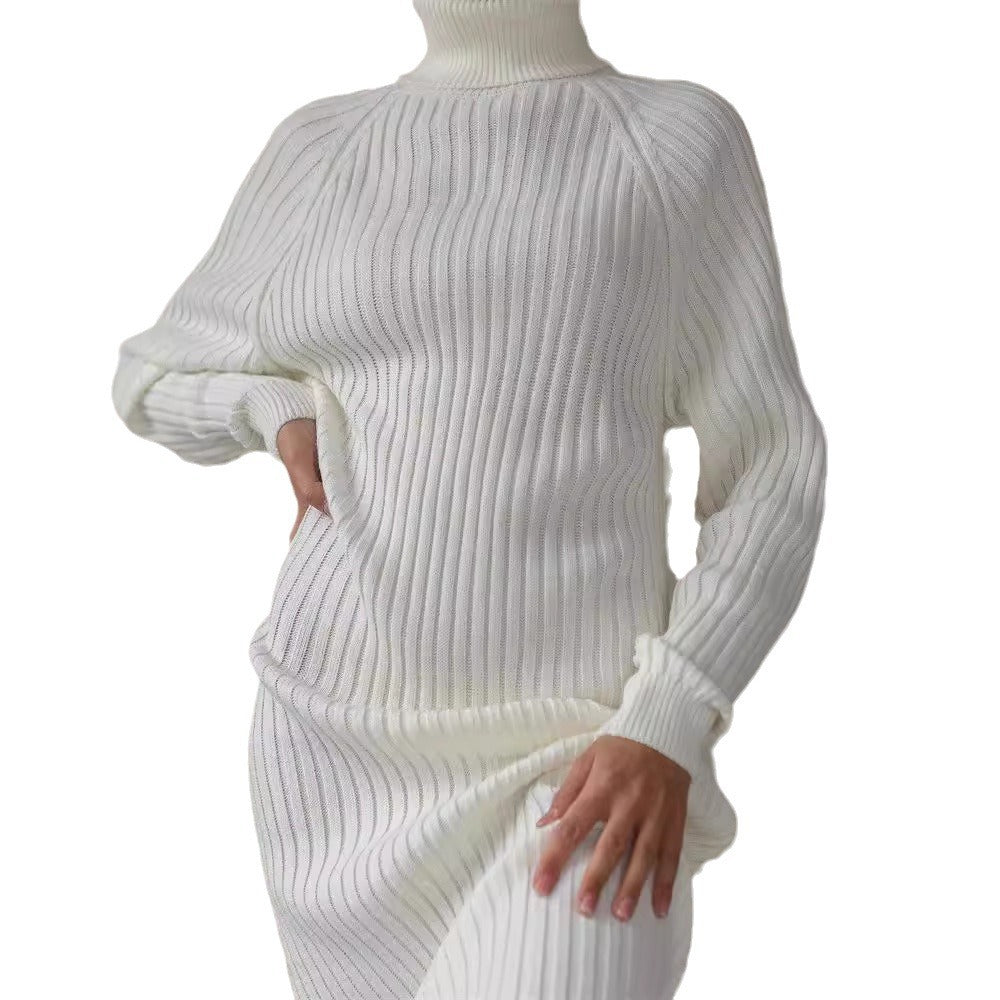 Damen Strickkleid mit hohem Kragen und großen Ärmeln Stalluxe