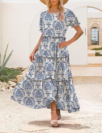 Damen Maxikleid im floralen Bohème-Stil mit Rüschendetails Stalluxe
