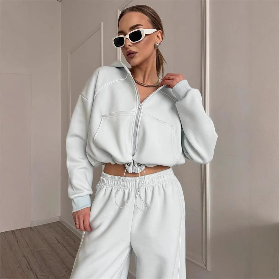 Damen sportliches Freizeitjacken- und Hosen-Set mit trendy Schnitt und elastischem Bund Stalluxe