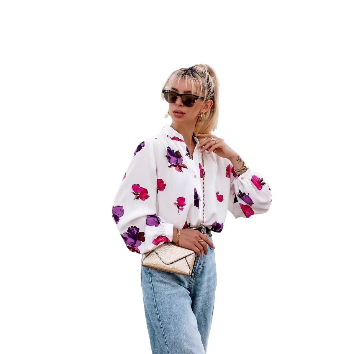Damen Elegante Bluse mit floralem Design und lässigem Kragen Stalluxe