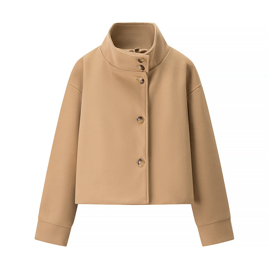Damen trendige cropped Übergangsjacke mit elegantem Stehkragen und praktischen Knopfdetails Stalluxe
