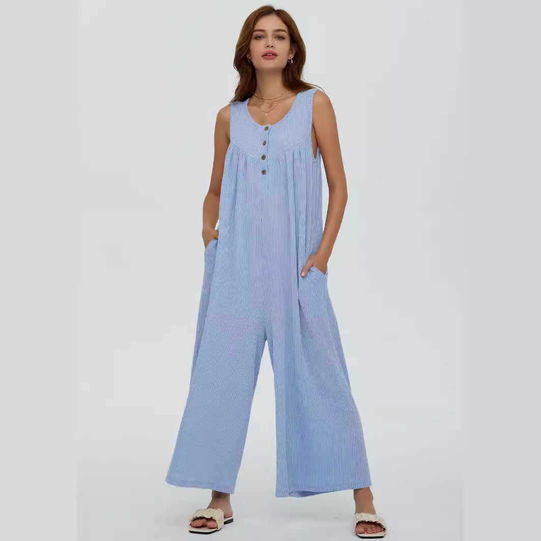 Damen luftiger Jumpsuit mit Knopfdetails und praktischen Taschen Stalluxe