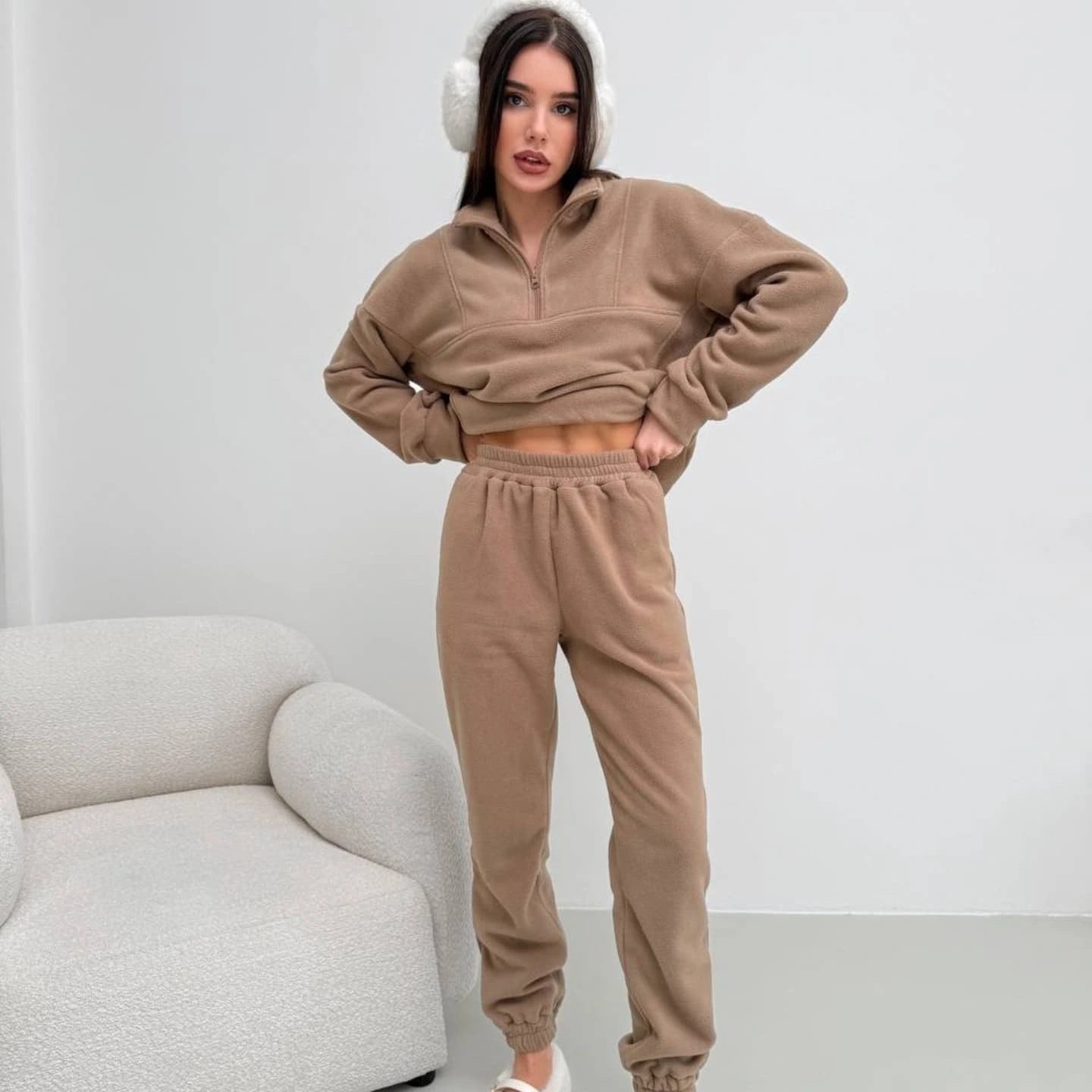 Damen Fleece Freizeitanzug mit Reißverschluss und elastischem Bund Stalluxe