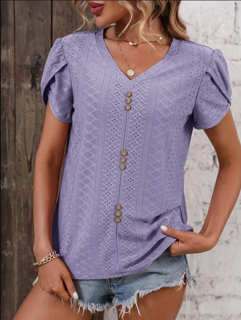 Damen Elegantes und bequemes T-Shirt mit Knopfdetails Stalluxe