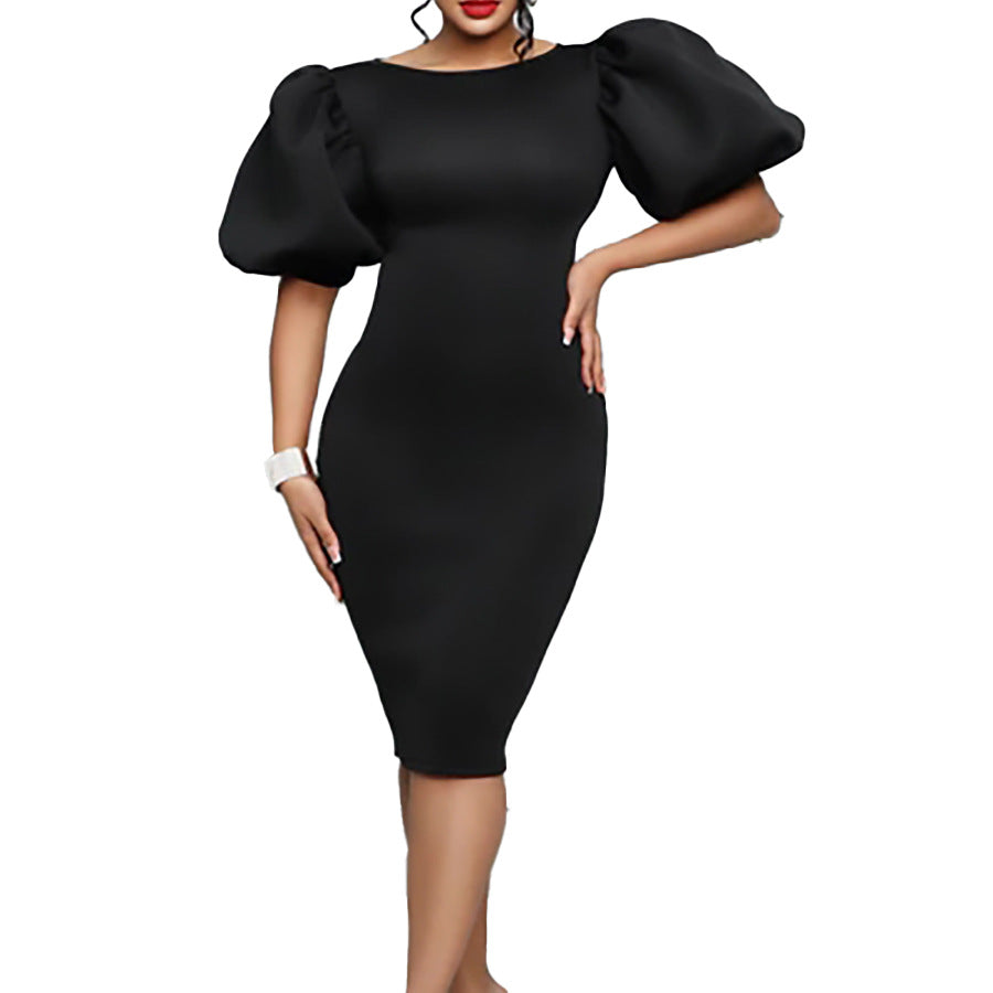 Damen figurbetontes Kleid mit voluminösen Puffärmeln Stalluxe