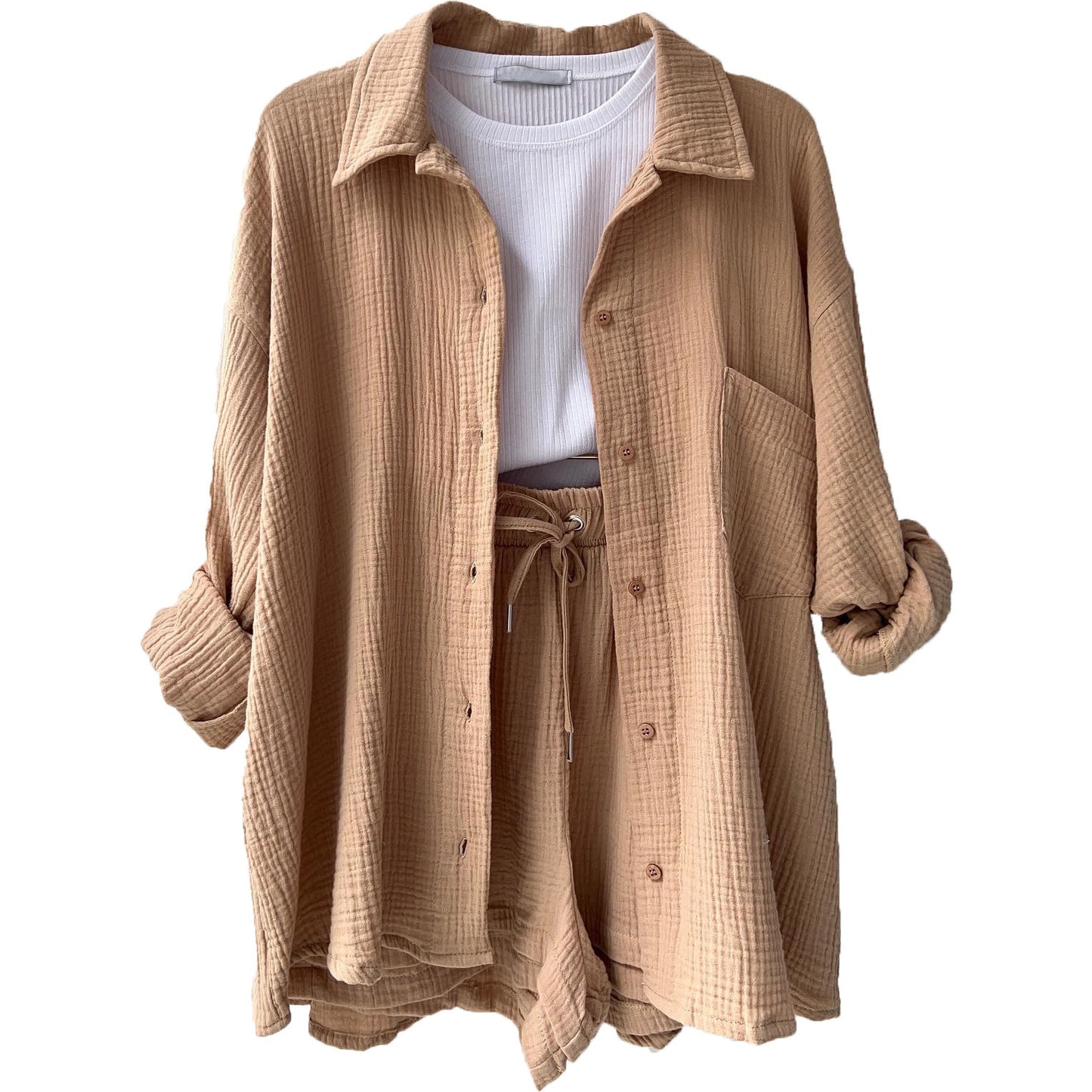 Damen lässiges Set mit oversized Hemd und bequemen Shorts Stalluxe