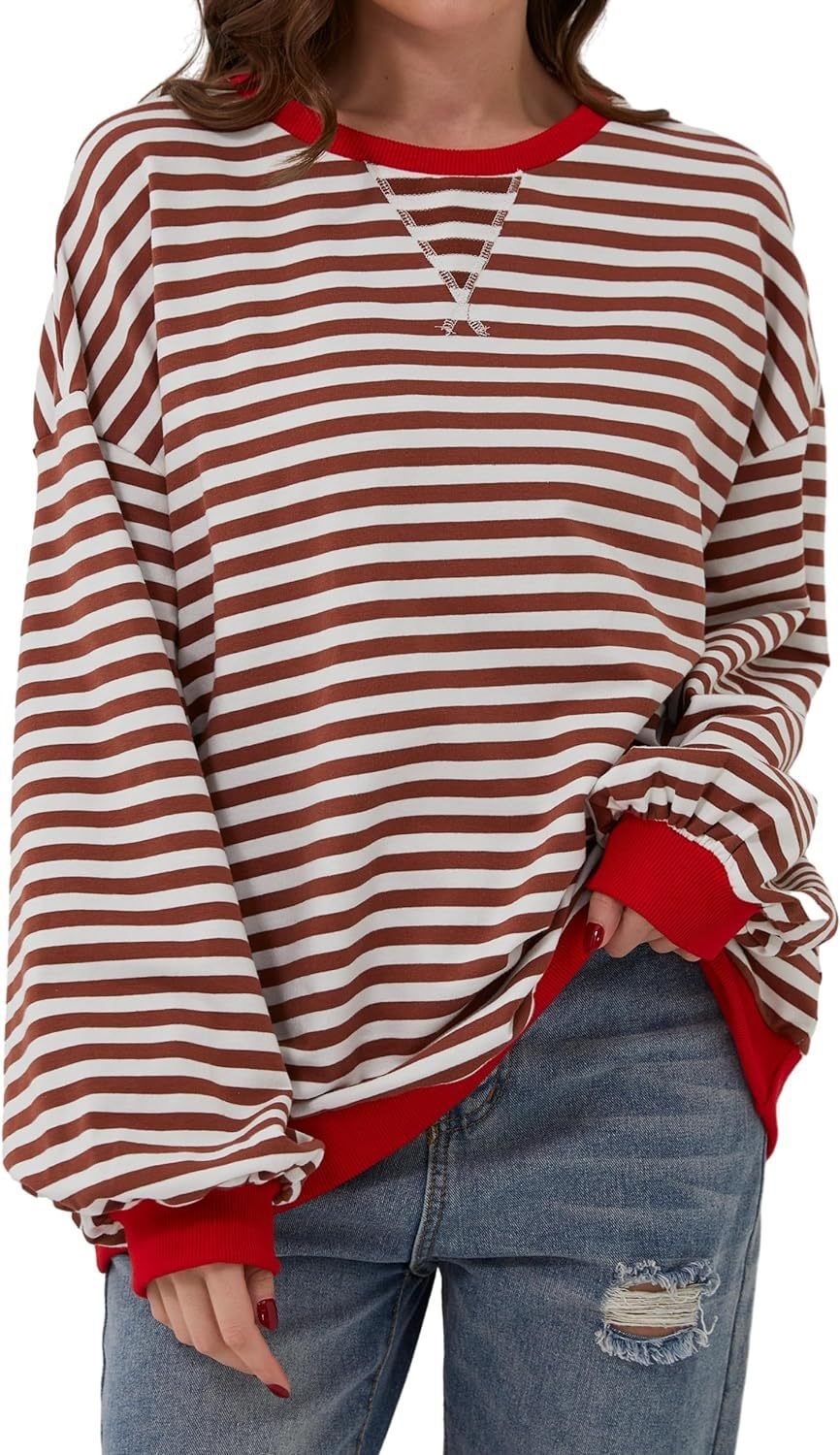 Damen lässiger Sweater mit auffälligem Streifenmuster und elastischen Bündchen Stalluxe