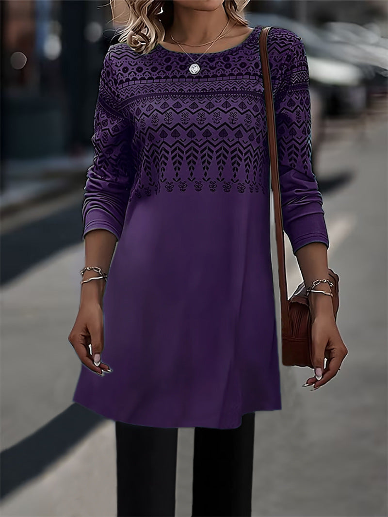 Women's Cozy Long Sleeve Patterned Tunic Top Stalluxe