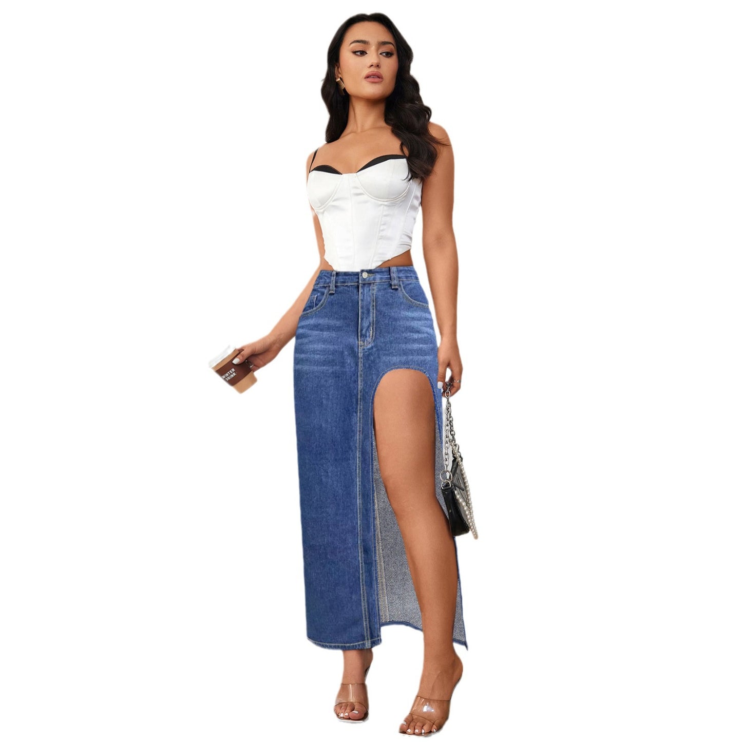 Damen Jeansrock mit hohem Schlitz und lässigem Schnitt Stalluxe