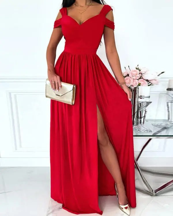 Damen Maxikleid mit schulterfreiem Design und raffiniertem Schlitz Stalluxe