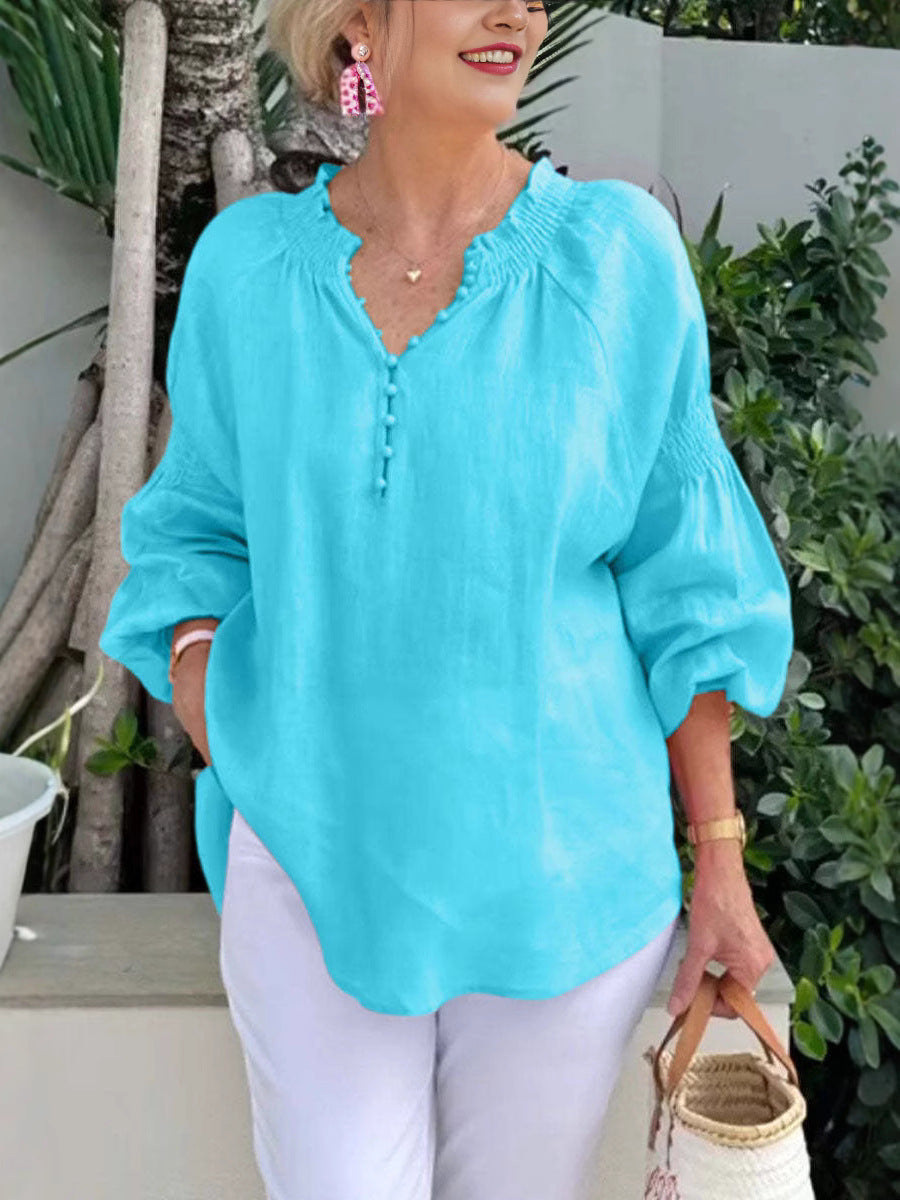 Damen luftige Bluse mit Knopfdetail und voluminösen Ärmeln Stalluxe