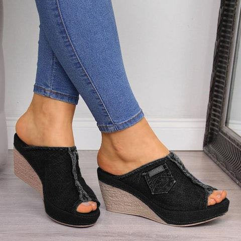 Damen Plateau-Sandalen im Denim-Look Stalluxe