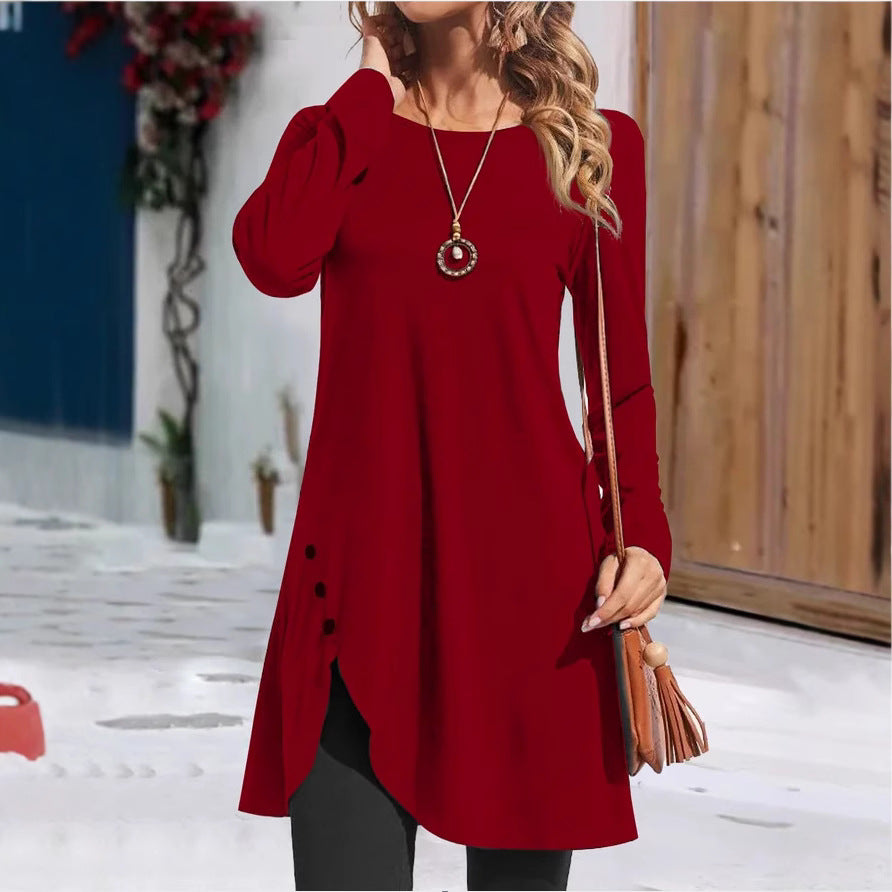 Damen modisches Longsleeve-Tunika mit verspielten Knopfdetails Stalluxe